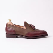 Men's Brown and Burgundy Wingtip Leather Tassel Loafers — Badlesmere