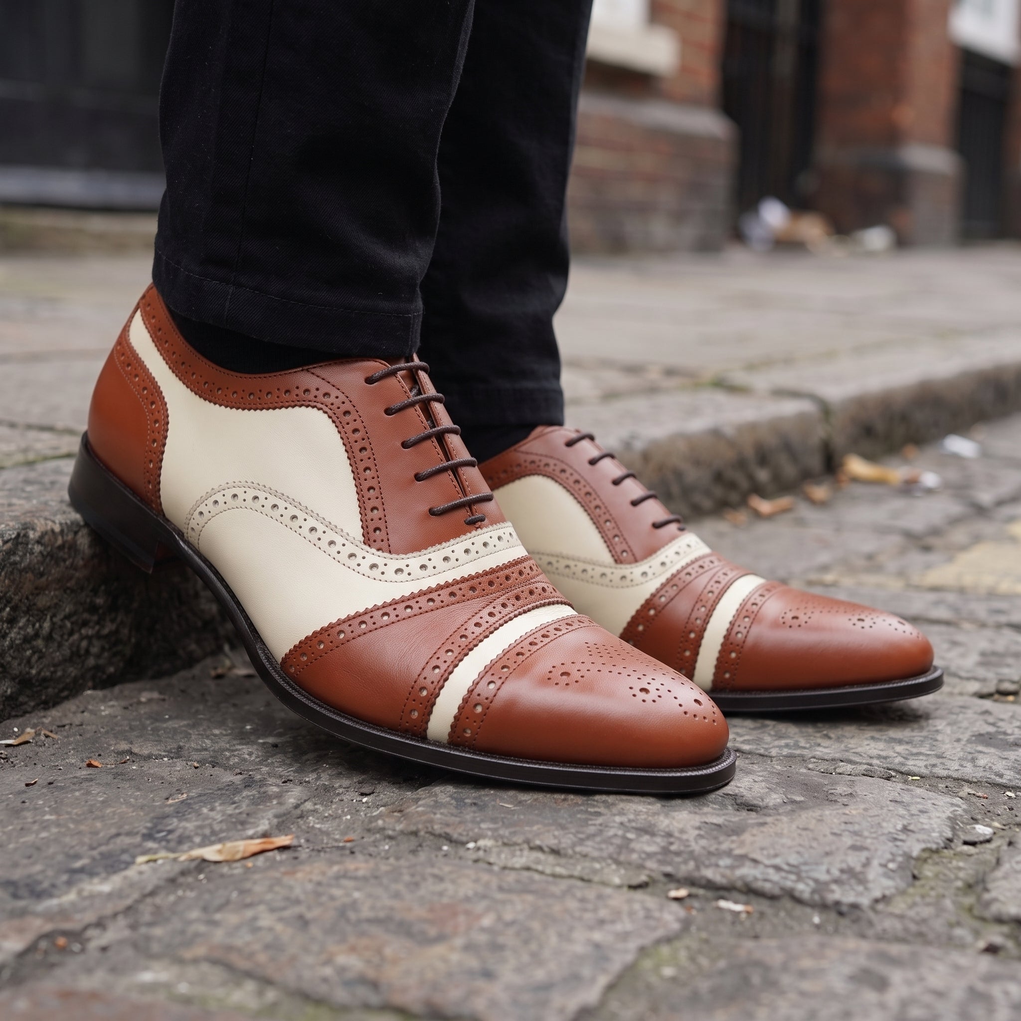 Men's Brown and Cream Leather Spectator Oxfords — Hensley