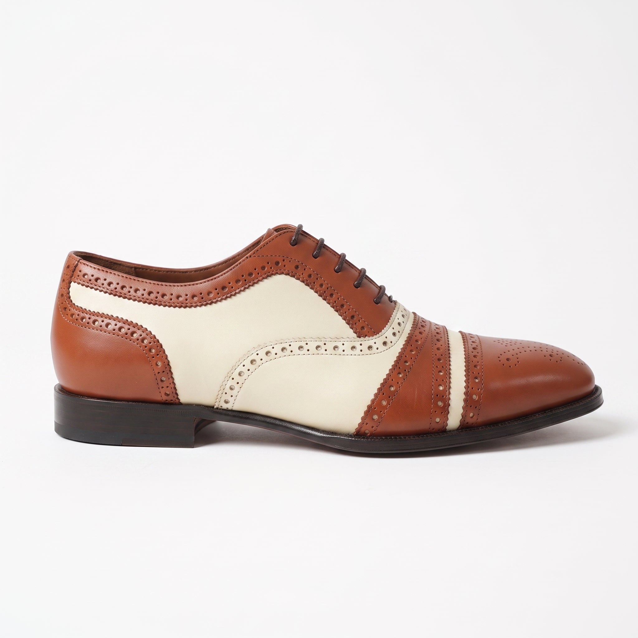 Men's Brown and Cream Leather Spectator Oxfords — Hensley