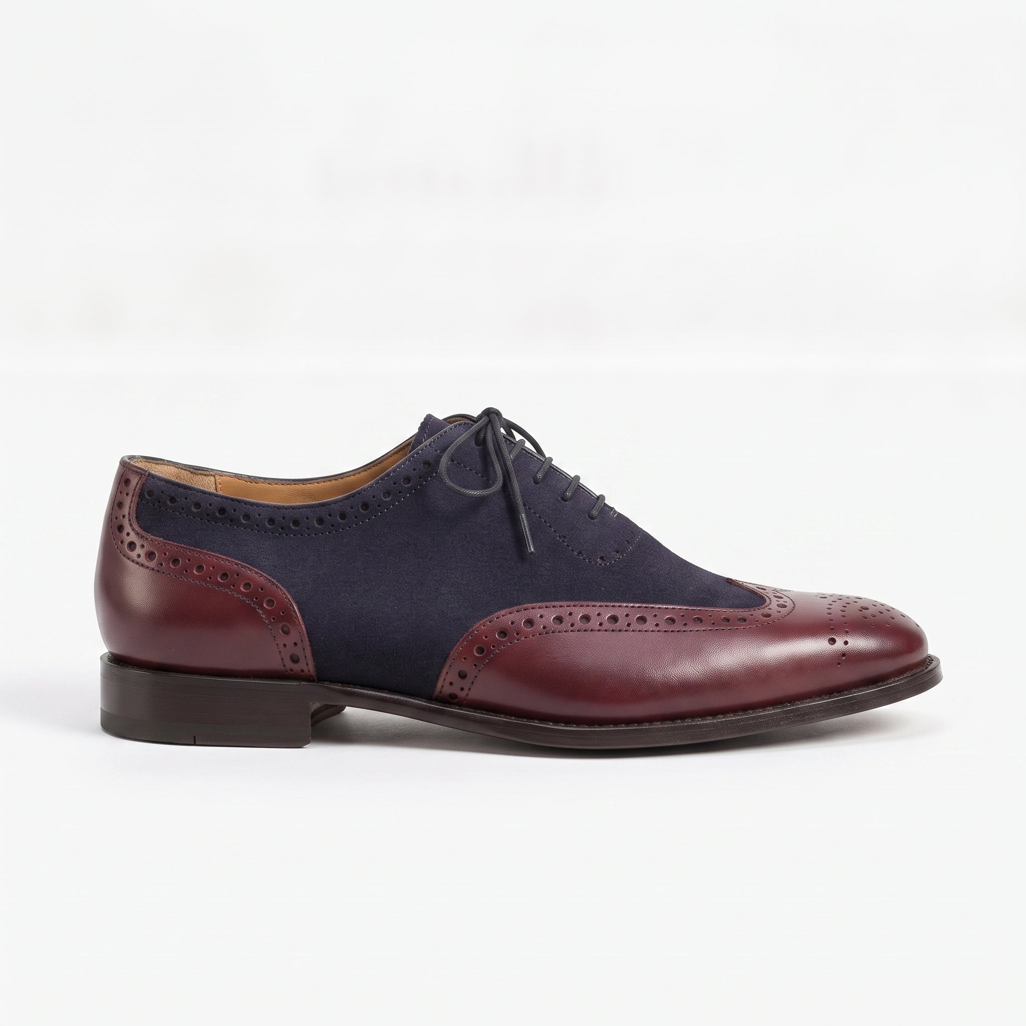 Men's Brown and Dark Blue Burgundy Wingtip Leather Oxfords — Langham