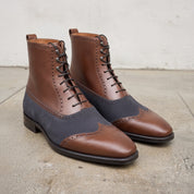 Men's Brown and Dark Blue Cap-Toe Leather Ankle Boots — Streatham