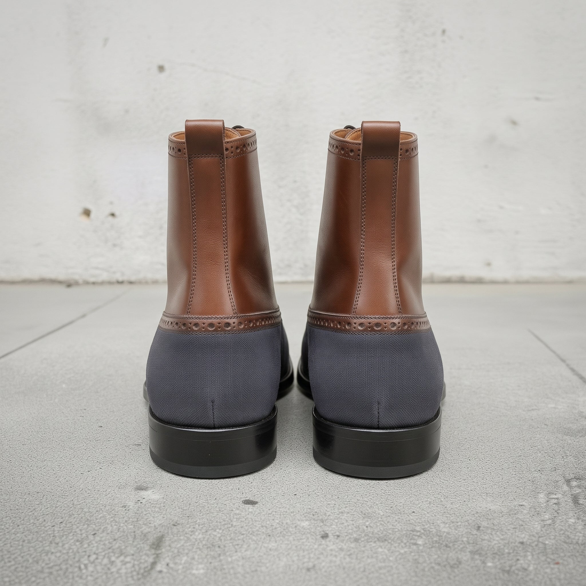 Men's Brown and Dark Blue Cap-Toe Leather Ankle Boots — Streatham
