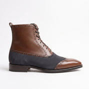 Men's Brown and Dark Blue Cap-Toe Leather Ankle Boots — Streatham