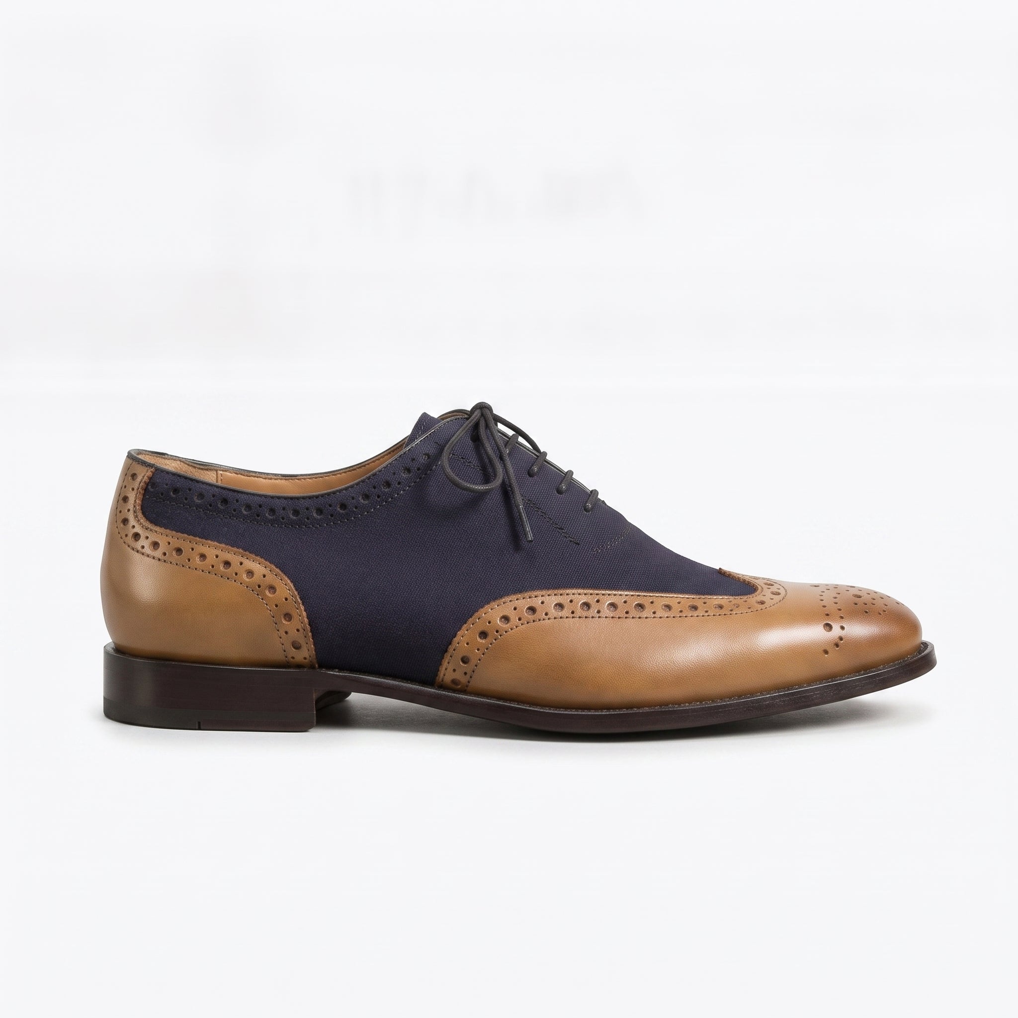 Men's Brown and Dark Blue Tan Wingtip Leather Oxfords — Langham