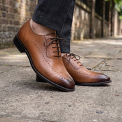 Men's Brown and Dark Brown Wingtip Cap-Toe Leather Oxfords — Duggan