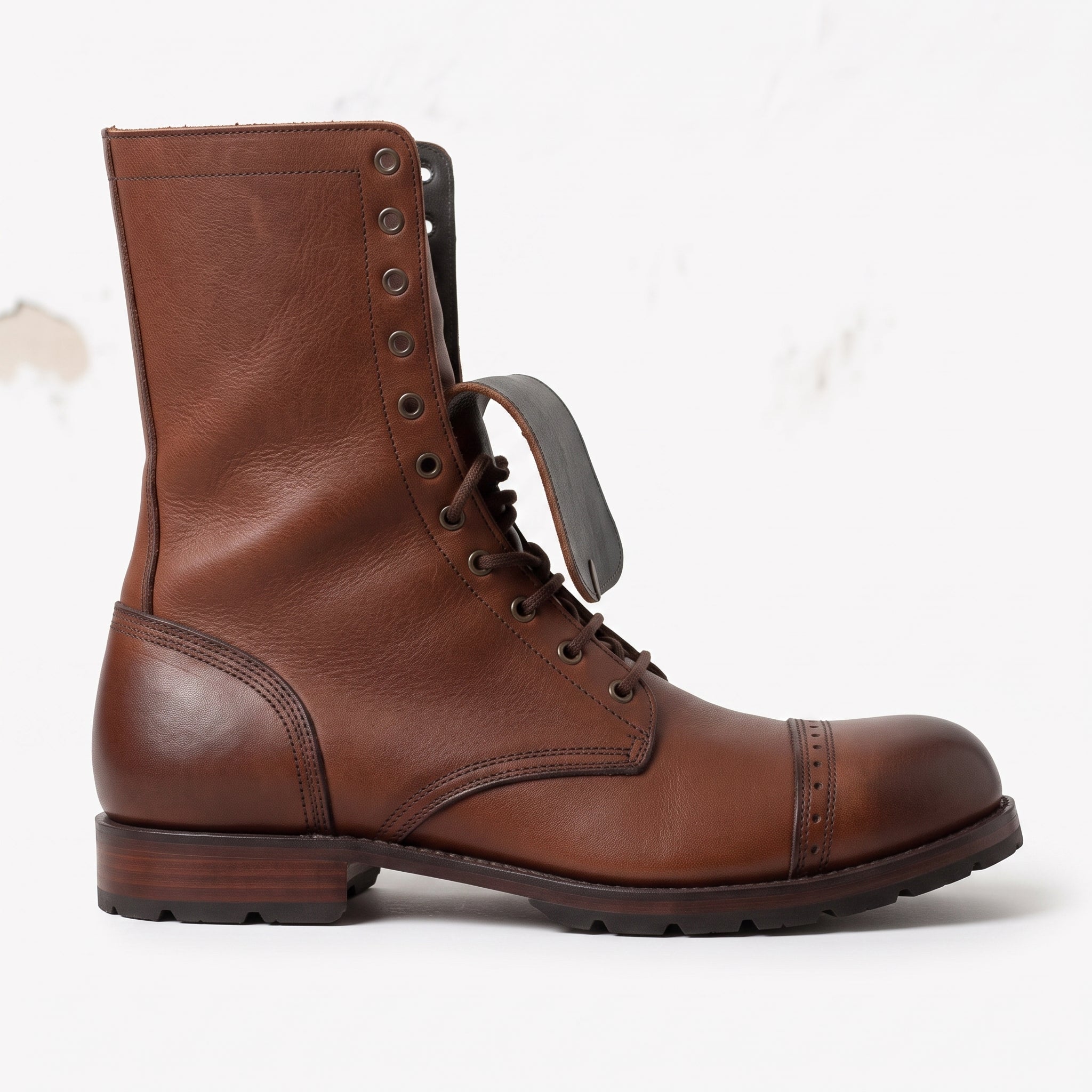 Men's Brown and Dark Grey Cap-Toe Leather Ankle Boots — Ripon