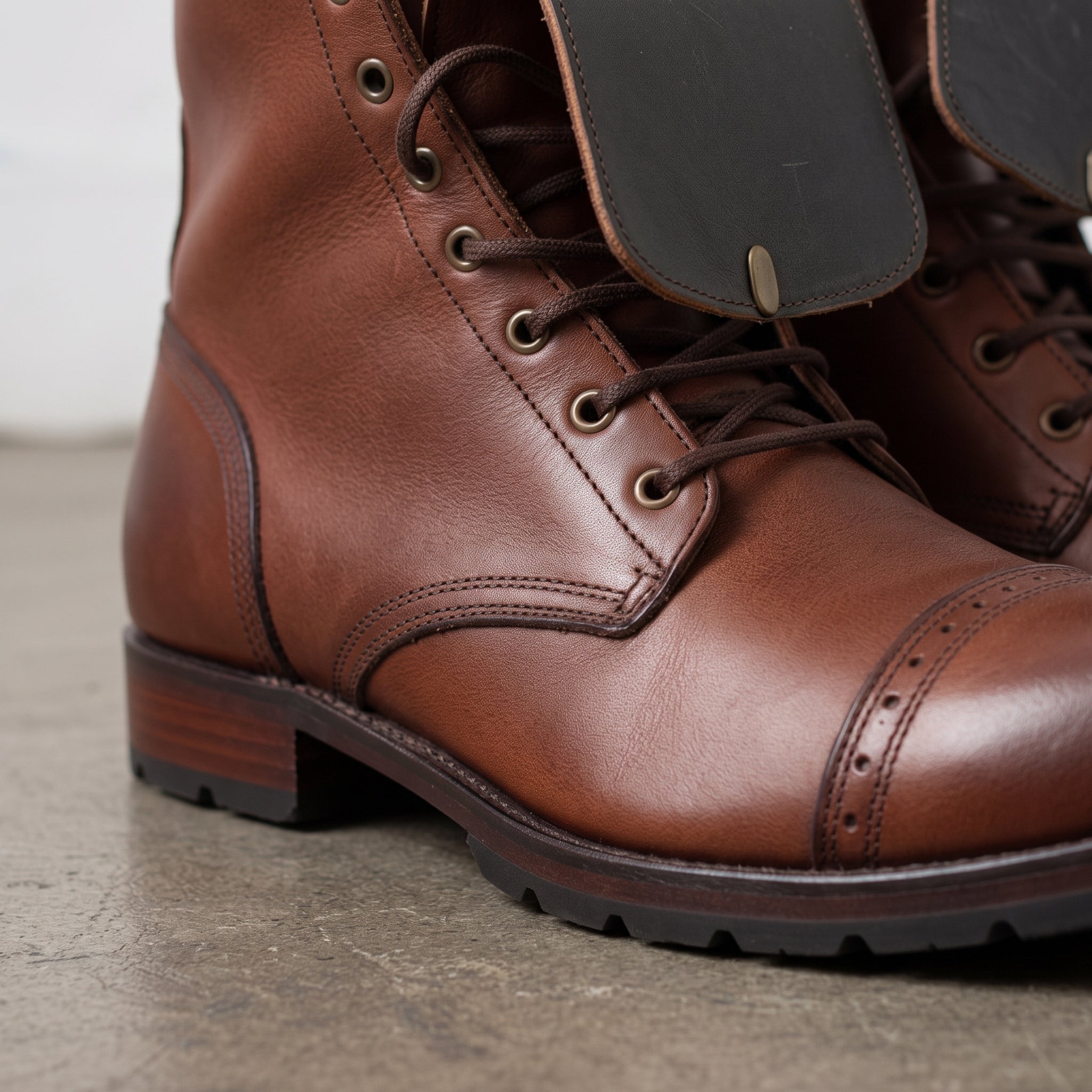 Men's Brown and Dark Grey Cap-Toe Leather Ankle Boots — Ripon