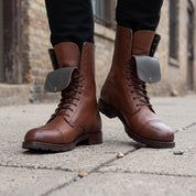 Men's Brown and Dark Grey Cap-Toe Leather Ankle Boots — Ripon