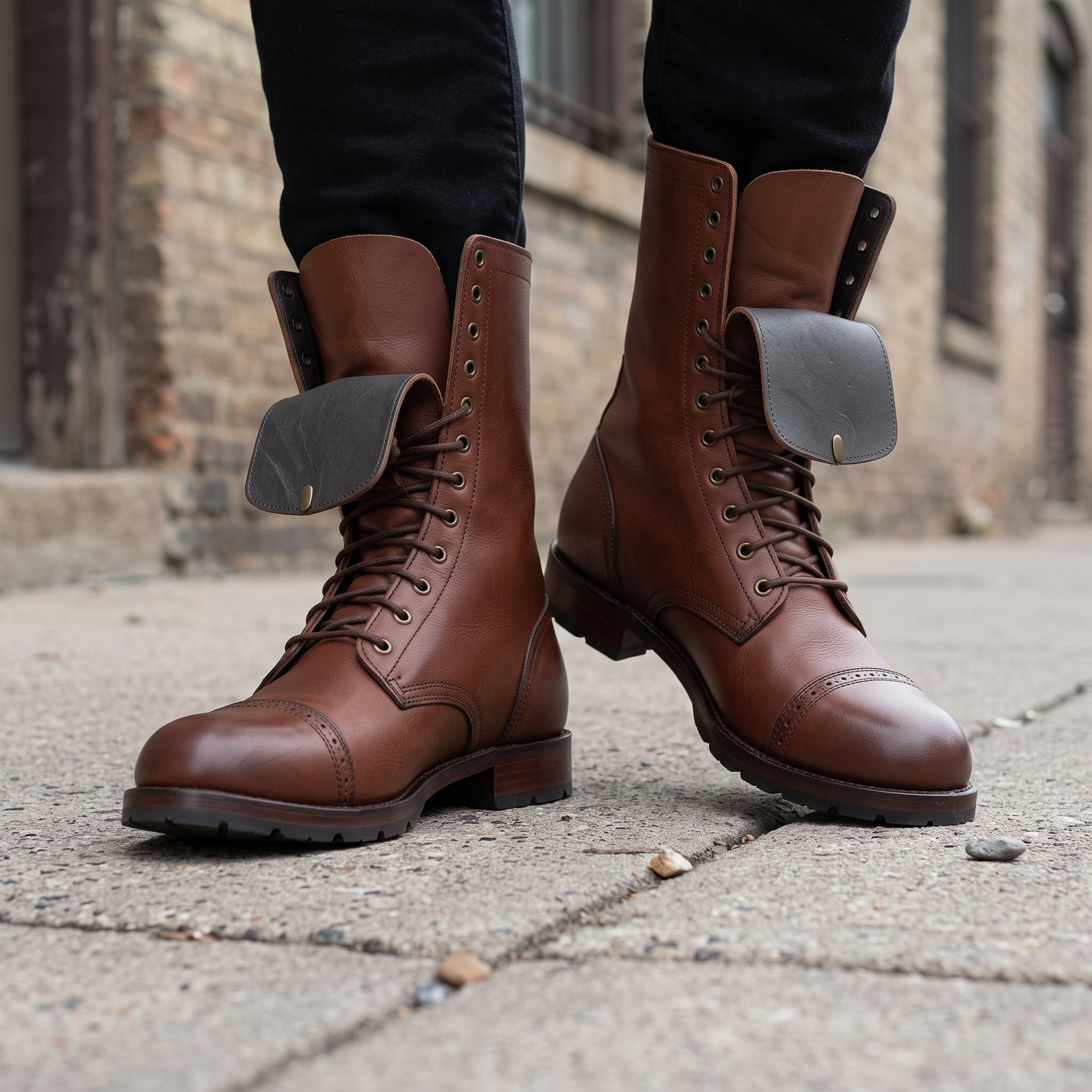 Men's Brown and Dark Grey Cap-Toe Leather Ankle Boots — Ripon