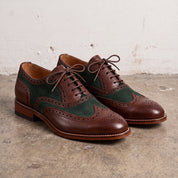 Men's Brown and Green Wingtip Leather Derby Brogues — Acreholme