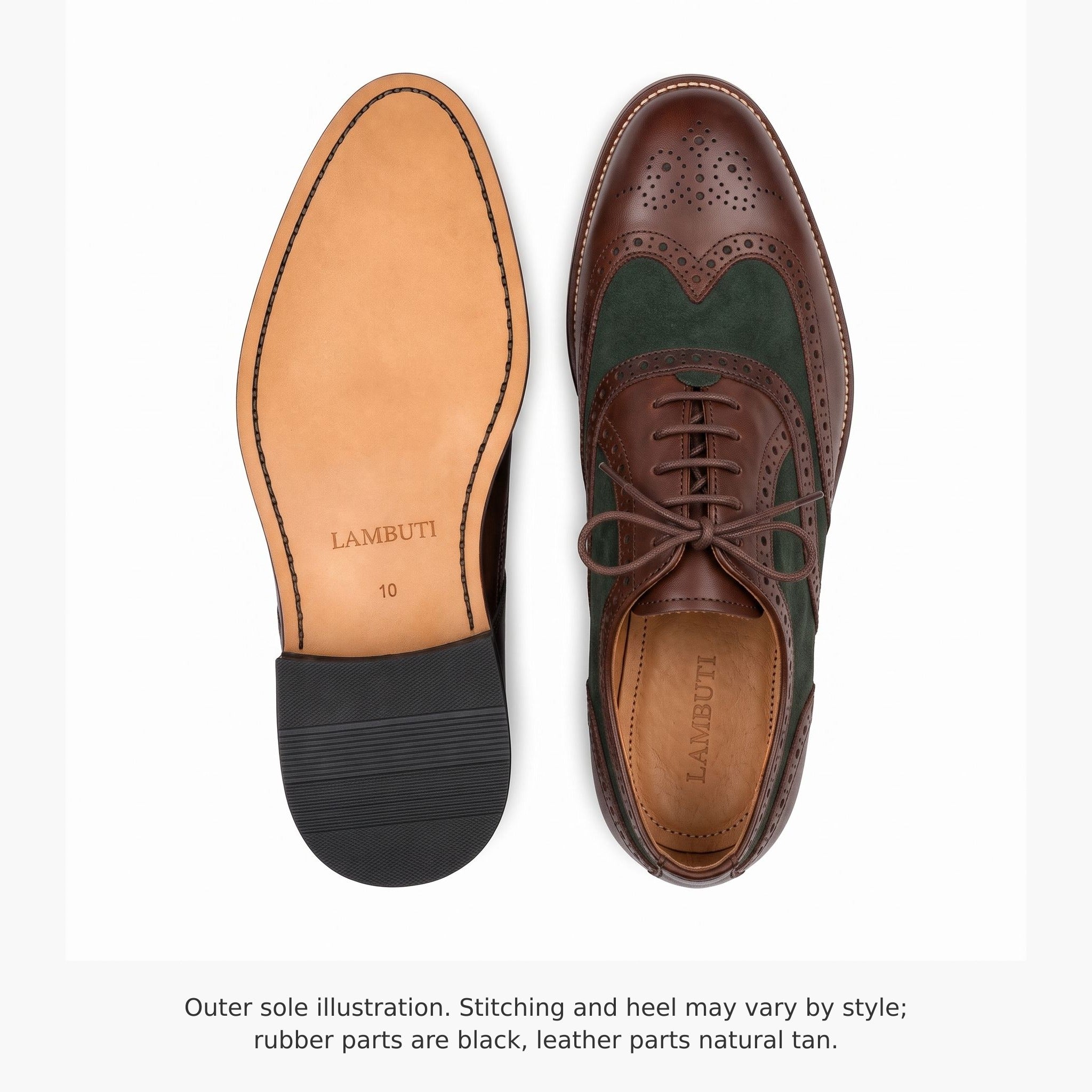 Men's Brown and Green Wingtip Leather Derby Brogues — Acreholme