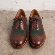 Men's Brown and Green Wingtip Leather Derby Brogues — Acreholme