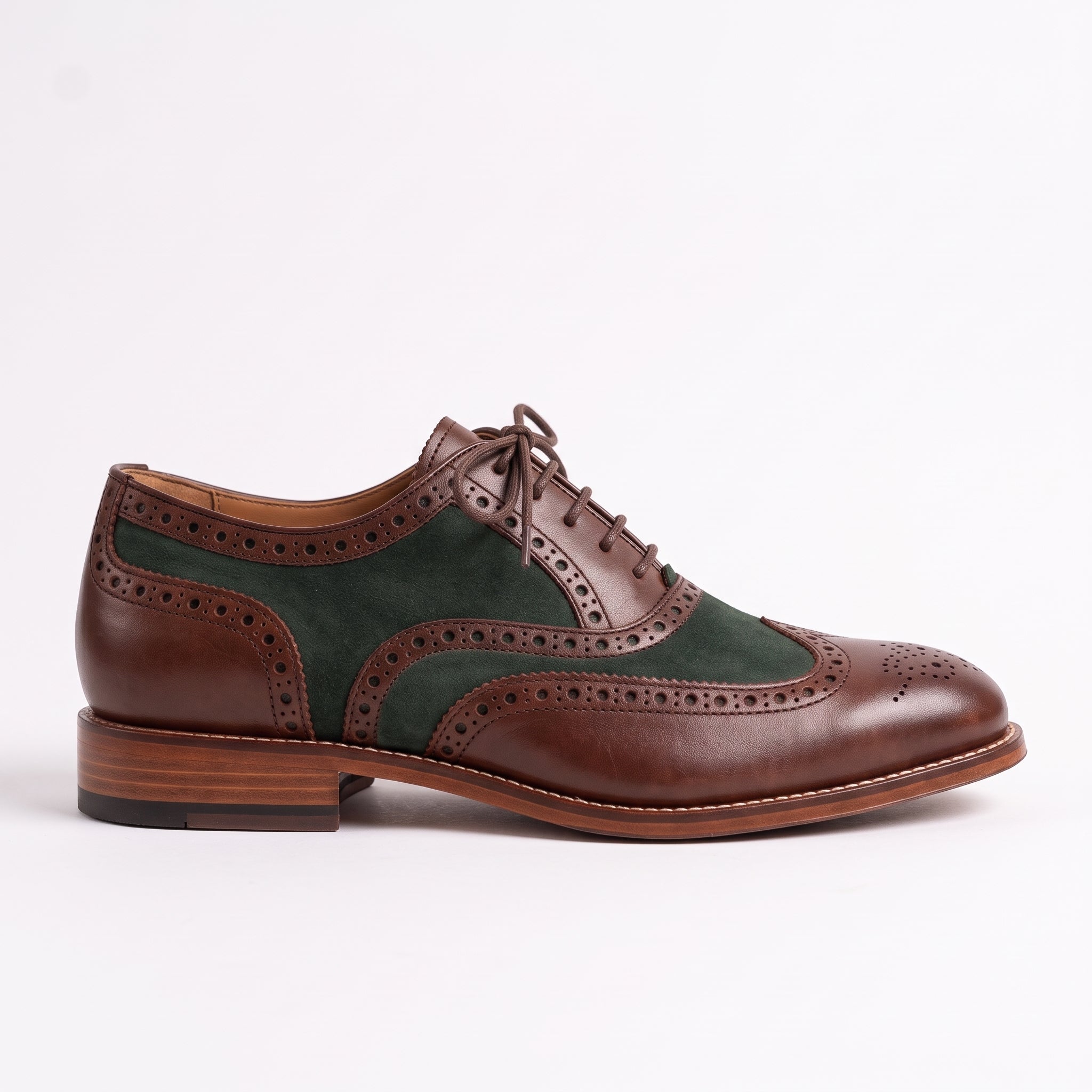 Men's Brown and Green Wingtip Leather Derby Brogues — Acreholme