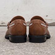 Men's Brown and Light Grey Wingtip Fringe Leather Monk Strap Loafers — Finlay
