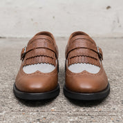 Men's Brown and Light Grey Wingtip Fringe Leather Monk Strap Loafers — Finlay
