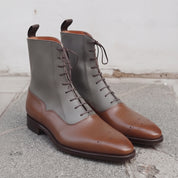 Men's Brown and Grey Plain-Toe Leather Ankle Boots — Challow