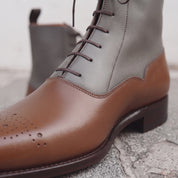 Men's Brown and Grey Plain-Toe Leather Ankle Boots — Challow