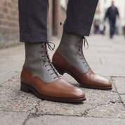 Men's Brown and Grey Plain-Toe Leather Ankle Boots — Challow