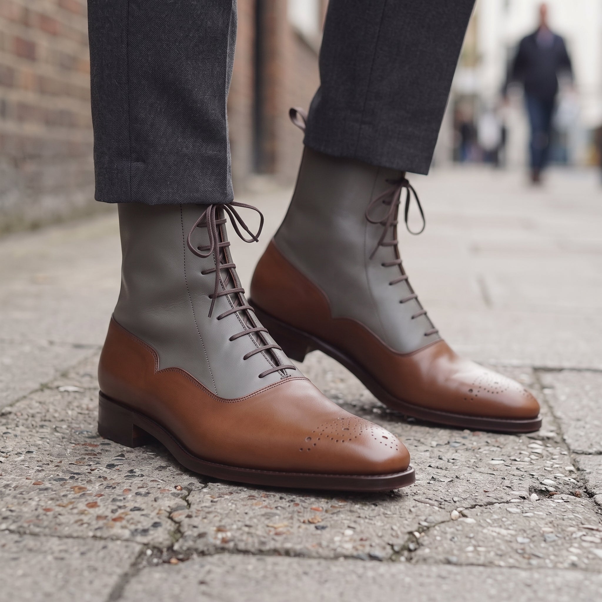 Men's Brown and Grey Plain-Toe Leather Ankle Boots — Challow