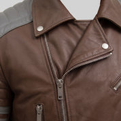 Men's Brown and Grey Quilted Leather Perfecto Biker Jacket — Gibson