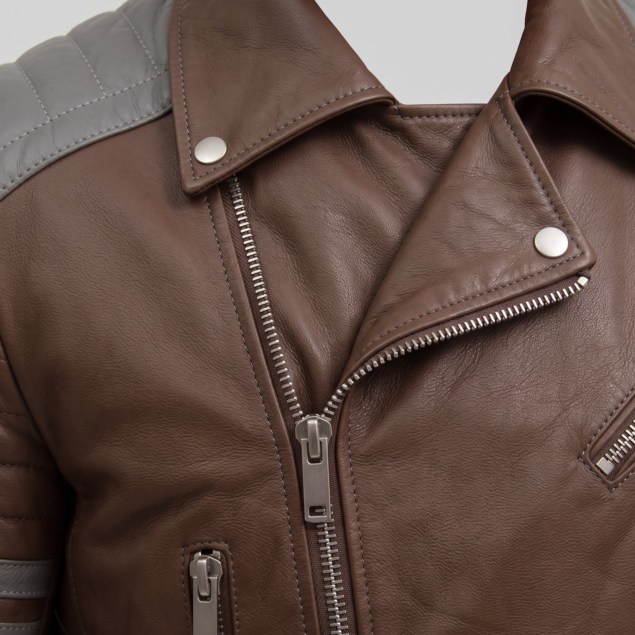 Men's Brown and Grey Quilted Leather Perfecto Biker Jacket — Gibson