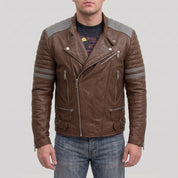 Men's Brown and Grey Quilted Leather Perfecto Biker Jacket — Gibson
