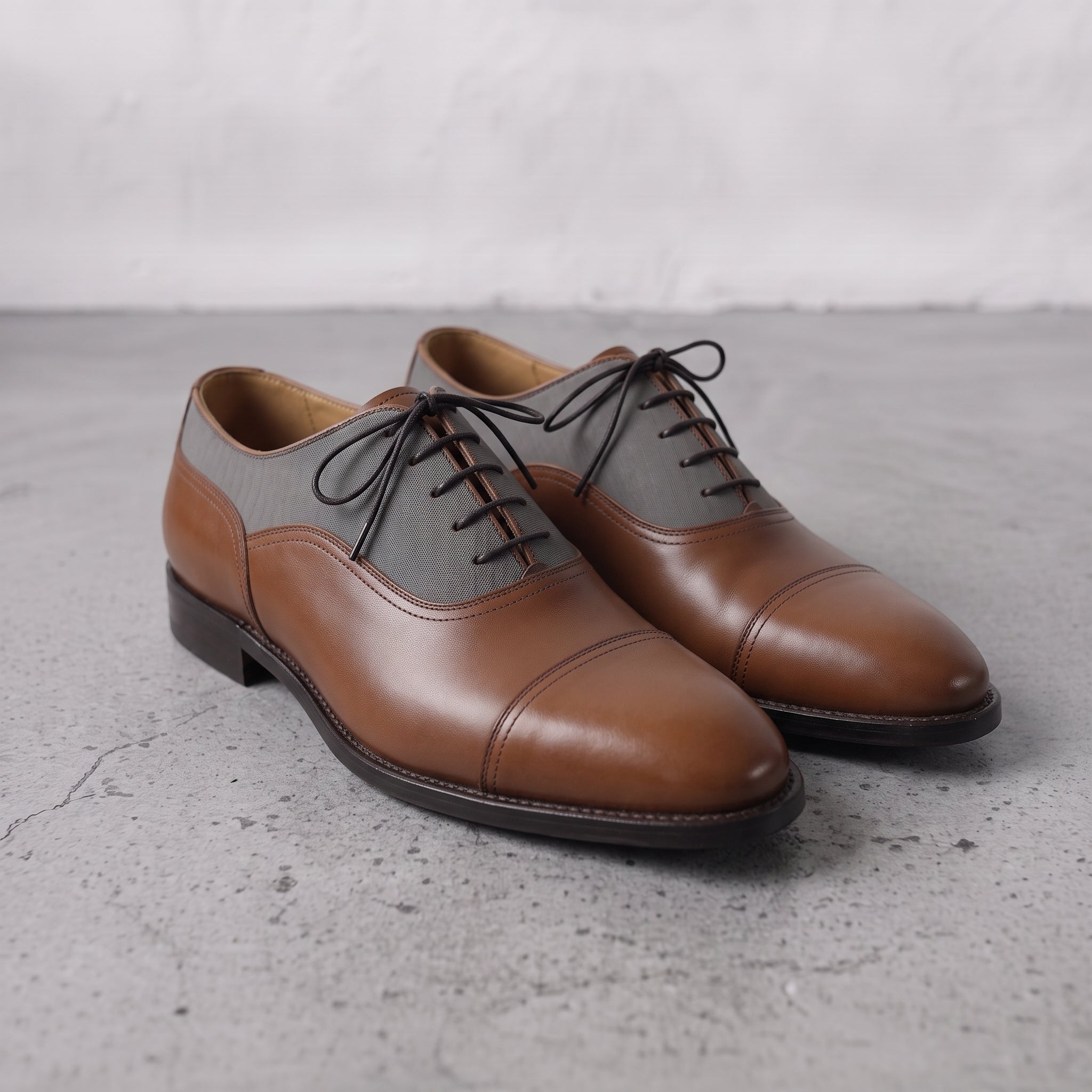 Men's Brown and Grey Two-Tone Cap-Toe Leather Oxfords — Hastings