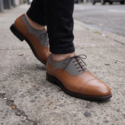 Men's Brown and Grey Two-Tone Cap-Toe Leather Oxfords — Hastings