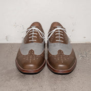 Men's Brown and Grey Two-Tone Wingtip Leather Spectator Oxfords — Edgeley