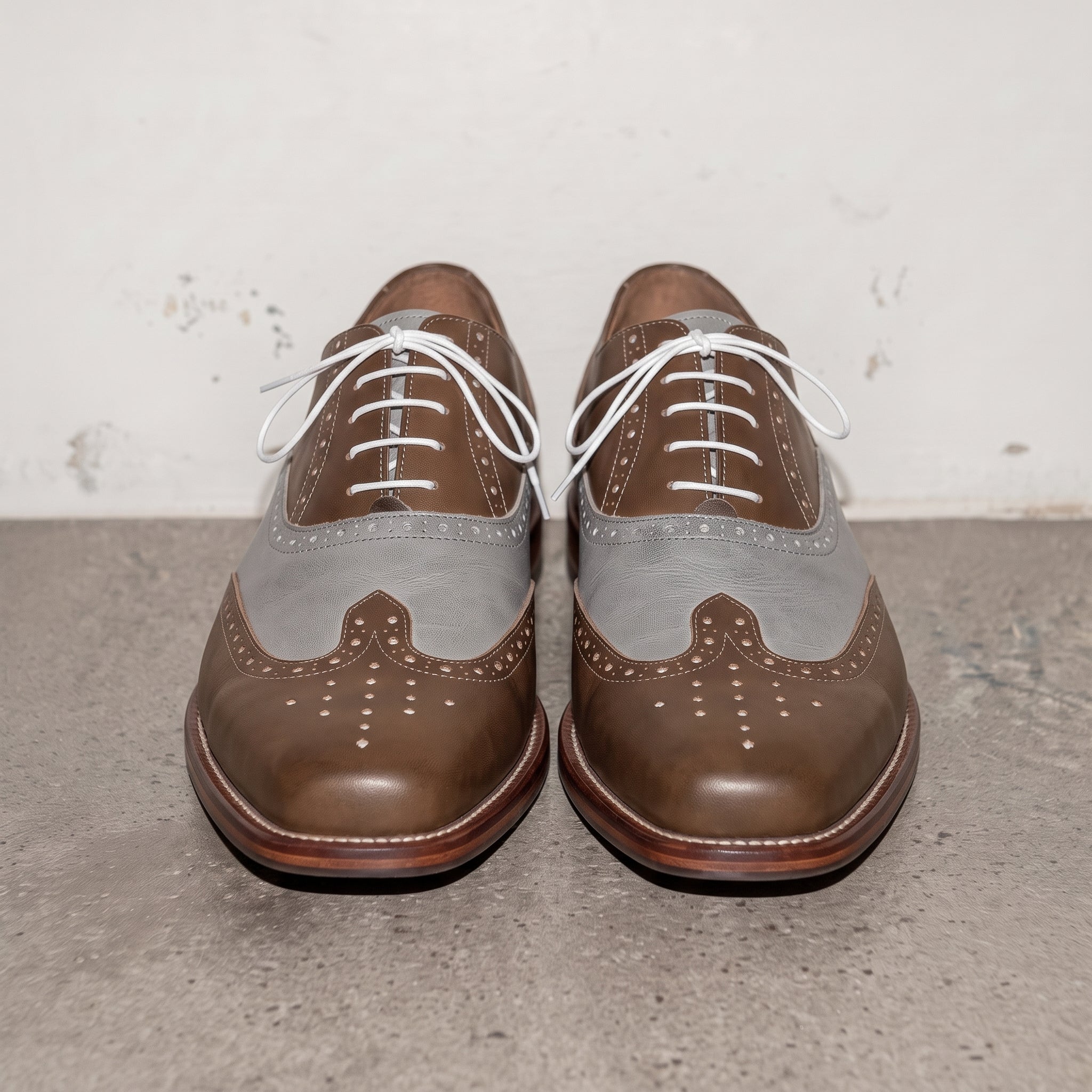 Men's Brown and Grey Two-Tone Wingtip Leather Spectator Oxfords — Edgeley