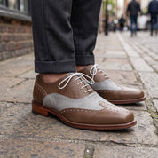 Men's Brown and Grey Two-Tone Wingtip Leather Spectator Oxfords — Edgeley