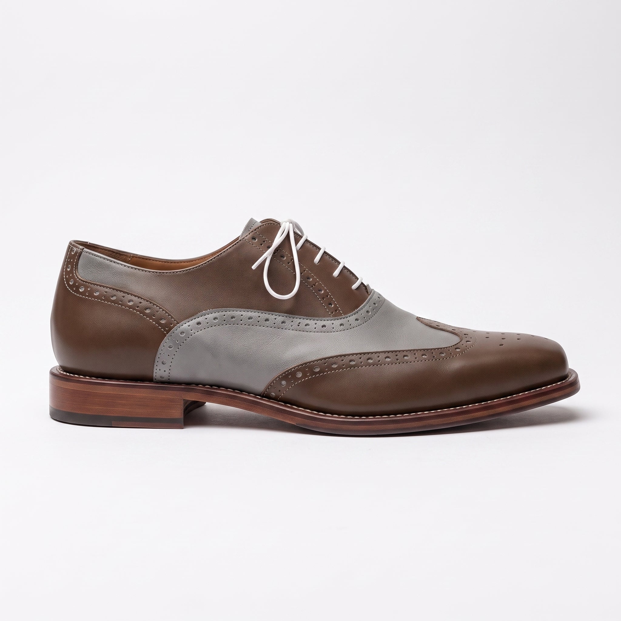 Men's Brown and Grey Two-Tone Wingtip Leather Spectator Oxfords — Edgeley