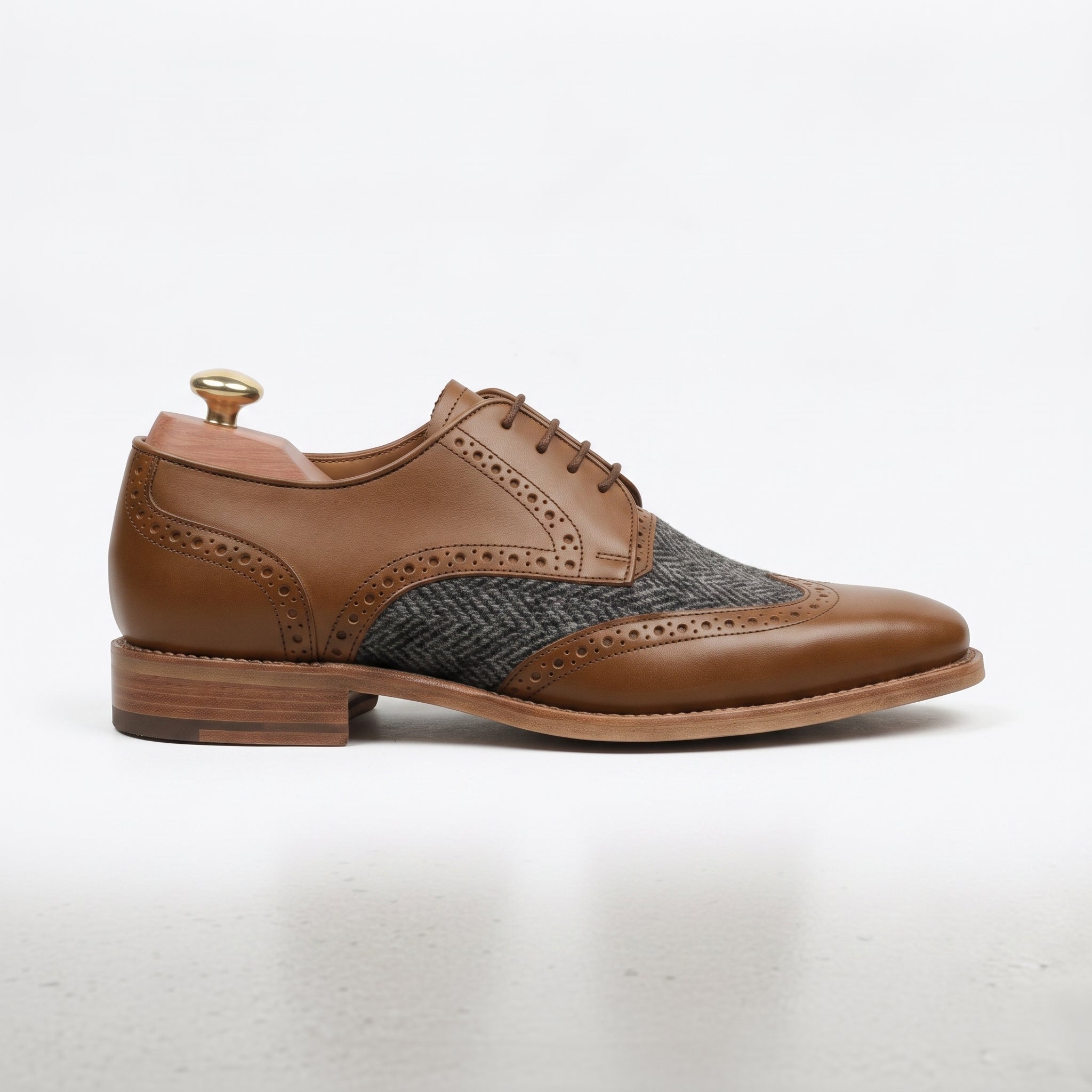 Men's Brown and Grey Wingtip Leather Oxfords — Primrose