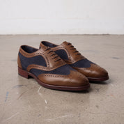 Men's Brown and Navy Wingtip Leather Spectator Oxfords — Anglesey