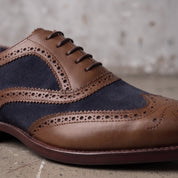 Men's Brown and Navy Wingtip Leather Spectator Oxfords — Anglesey