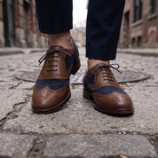 Men's Brown and Navy Wingtip Leather Spectator Oxfords — Anglesey