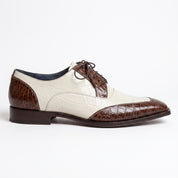 Men's Brown and Off-White Cap-Toe Crocodile-Embossed Leather Spectator Derby Shoes — Birkdale — Birkdale