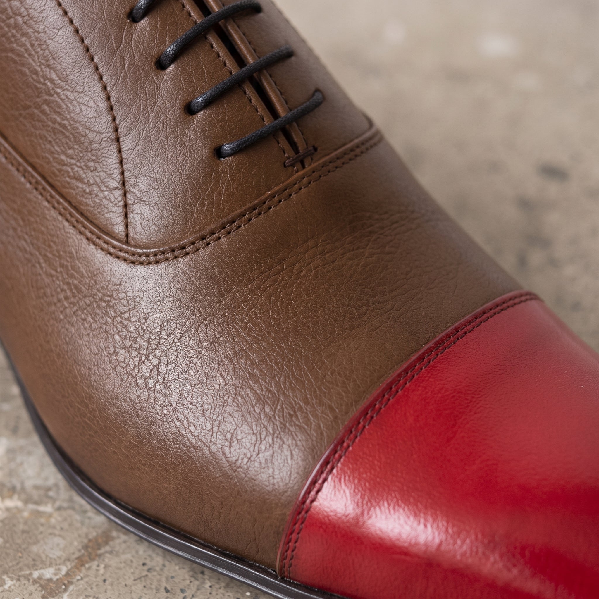 Men's Brown and Red Cap-Toe Leather Oxfords — Kenley