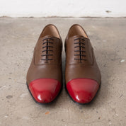 Men's Brown and Red Cap-Toe Leather Oxfords — Kenley