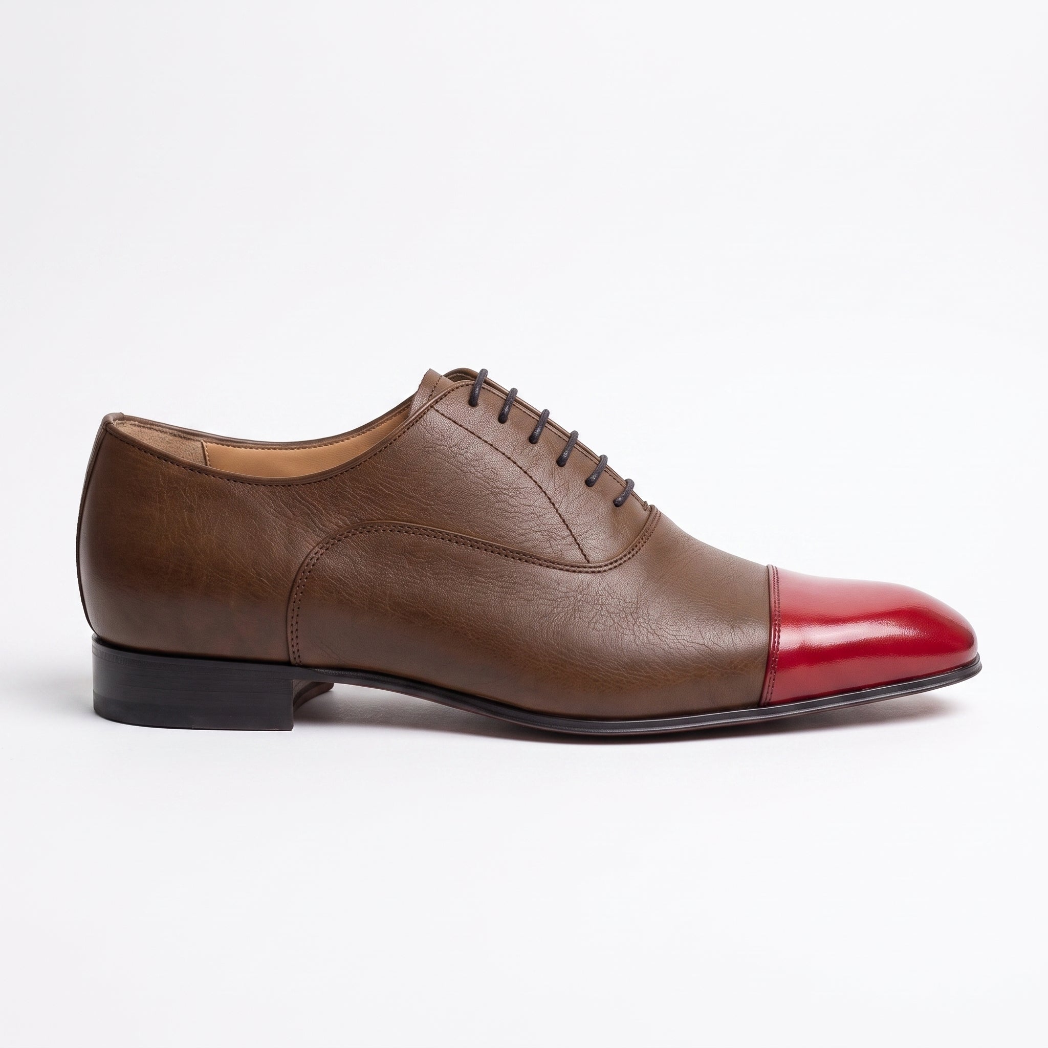 Men's Brown and Red Cap-Toe Leather Oxfords — Kenley