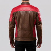 Men's Brown and Red Quilted Leather Cafe Racer Jacket — Egremont