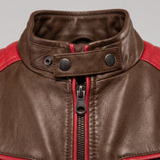 Men's Brown and Red Quilted Leather Cafe Racer Jacket — Egremont