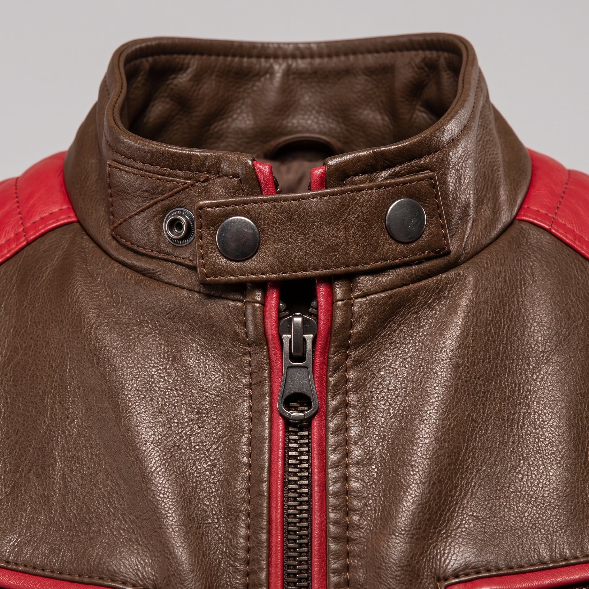 Men's Brown and Red Quilted Leather Cafe Racer Jacket — Egremont