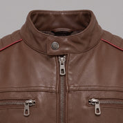 Men's Brown and Red Leather Biker Jacket — Hanbury