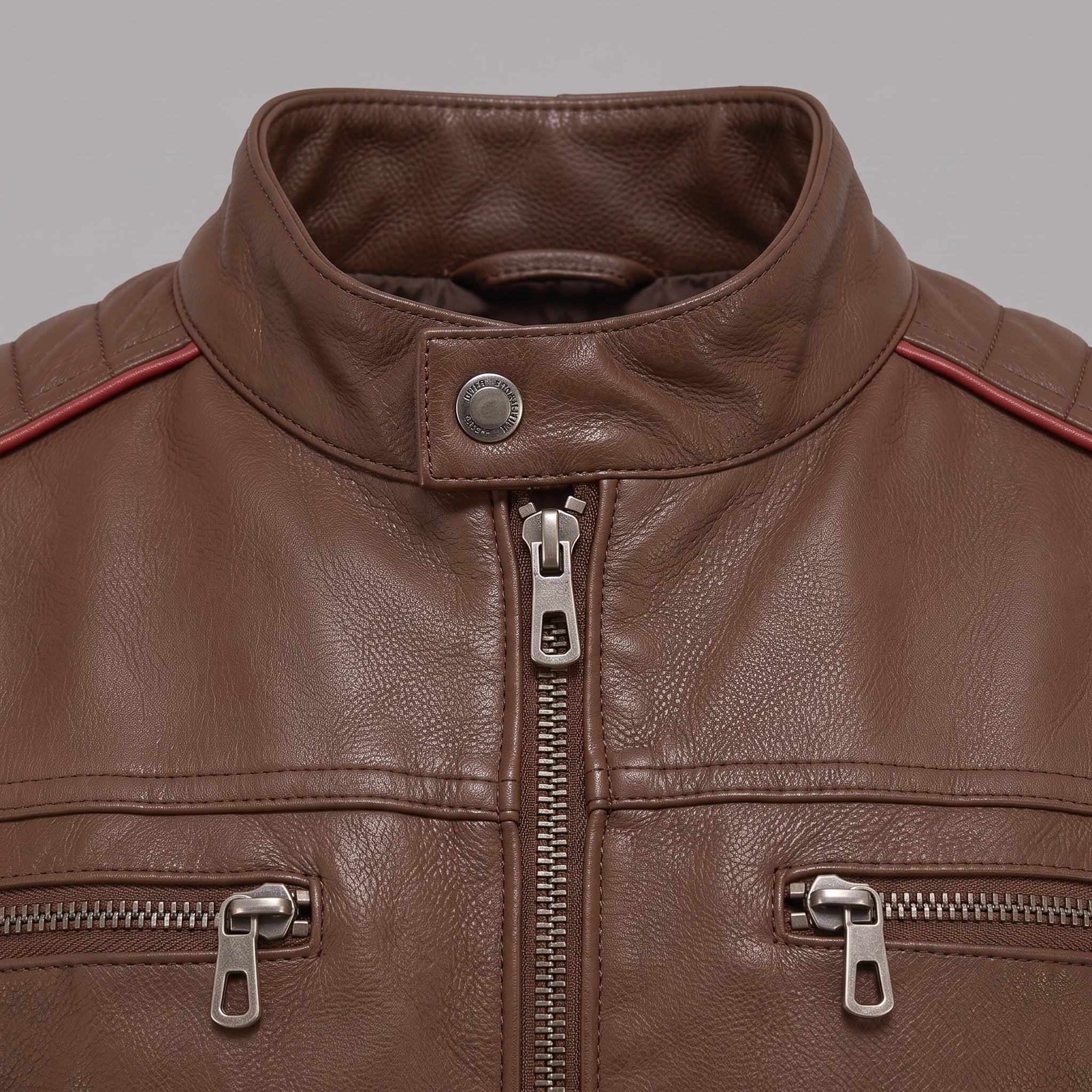 Men's Brown and Red Leather Biker Jacket — Hanbury