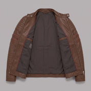 Men's Brown and Red Leather Biker Jacket — Hanbury