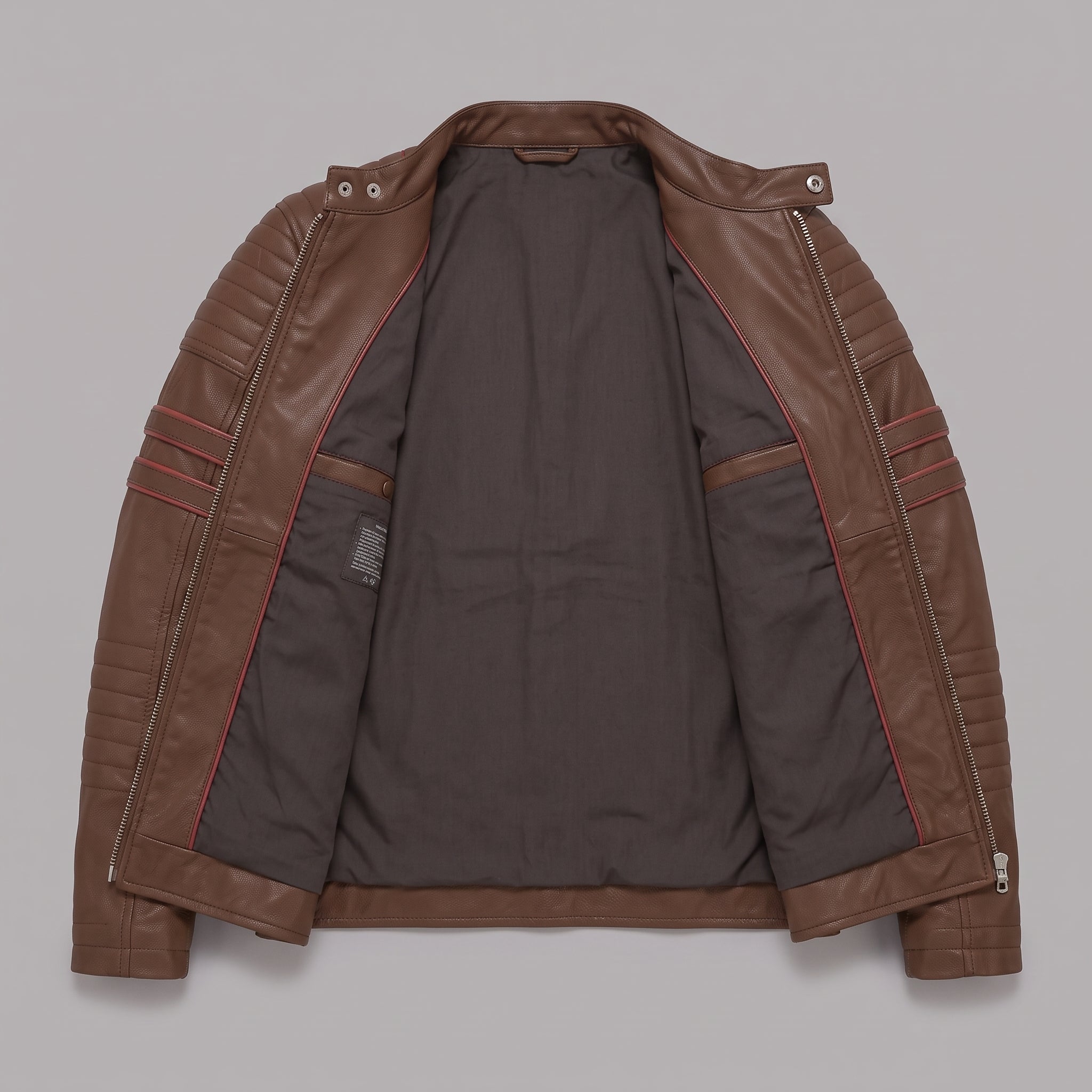 Men's Brown and Red Leather Biker Jacket — Hanbury