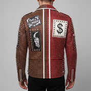 Men's Brown and Red Two-Tone Leather Perfecto Biker Jacket — Morris