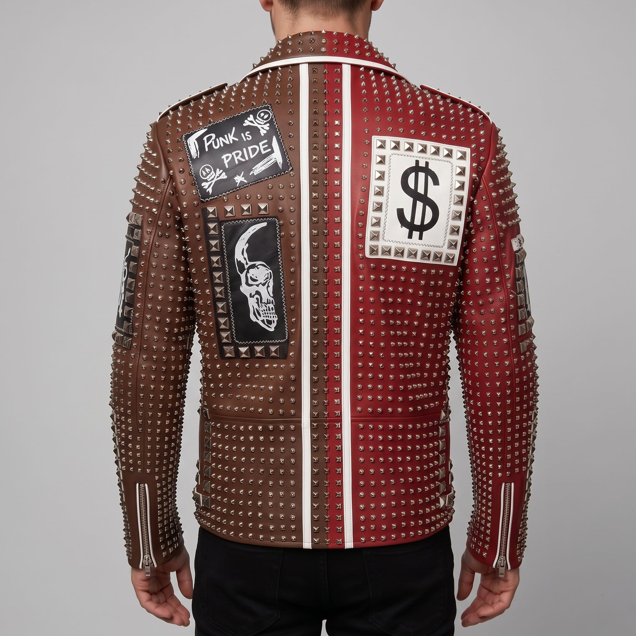 Men's Brown and Red Two-Tone Leather Perfecto Biker Jacket — Morris