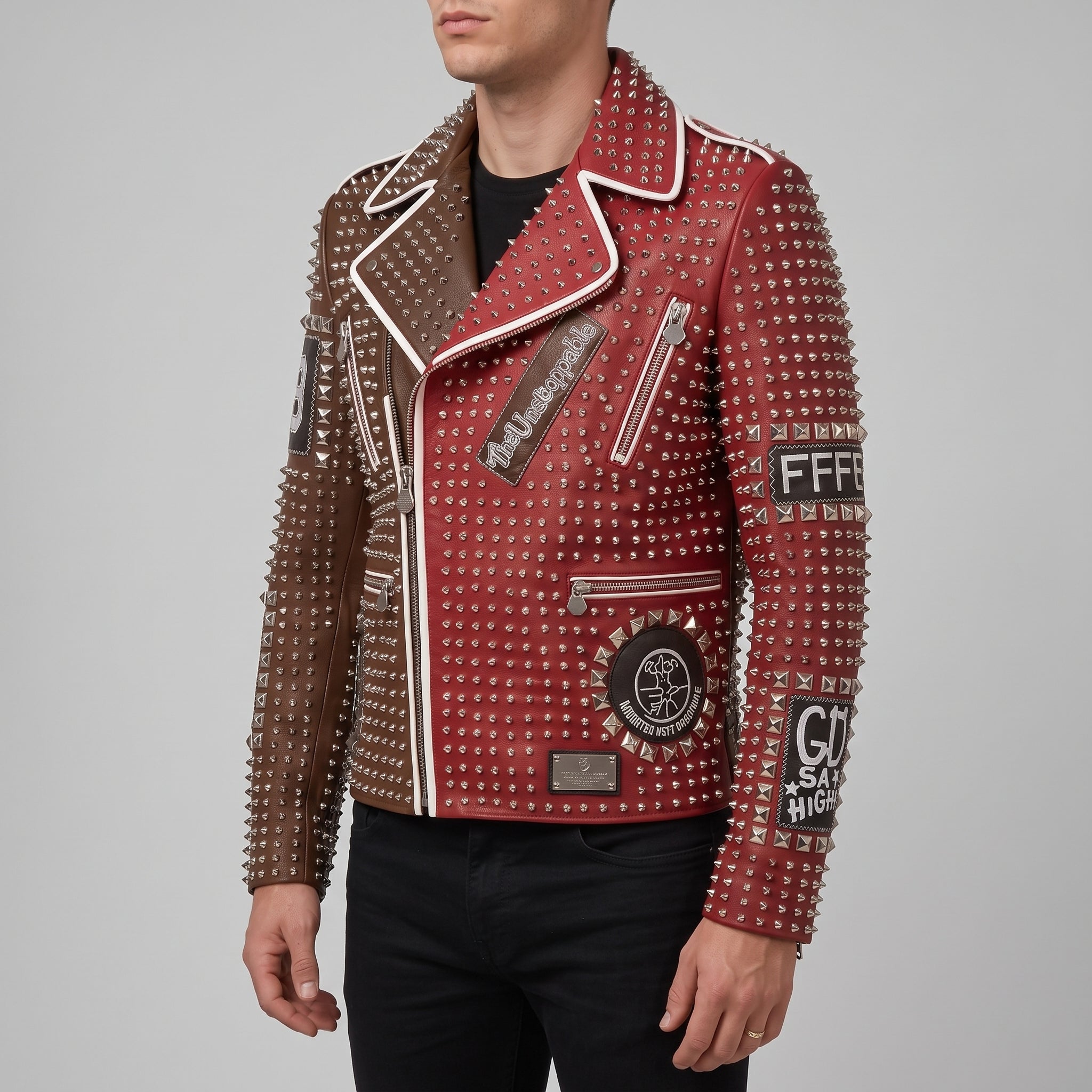 Men's Brown and Red Two-Tone Leather Perfecto Biker Jacket — Morris